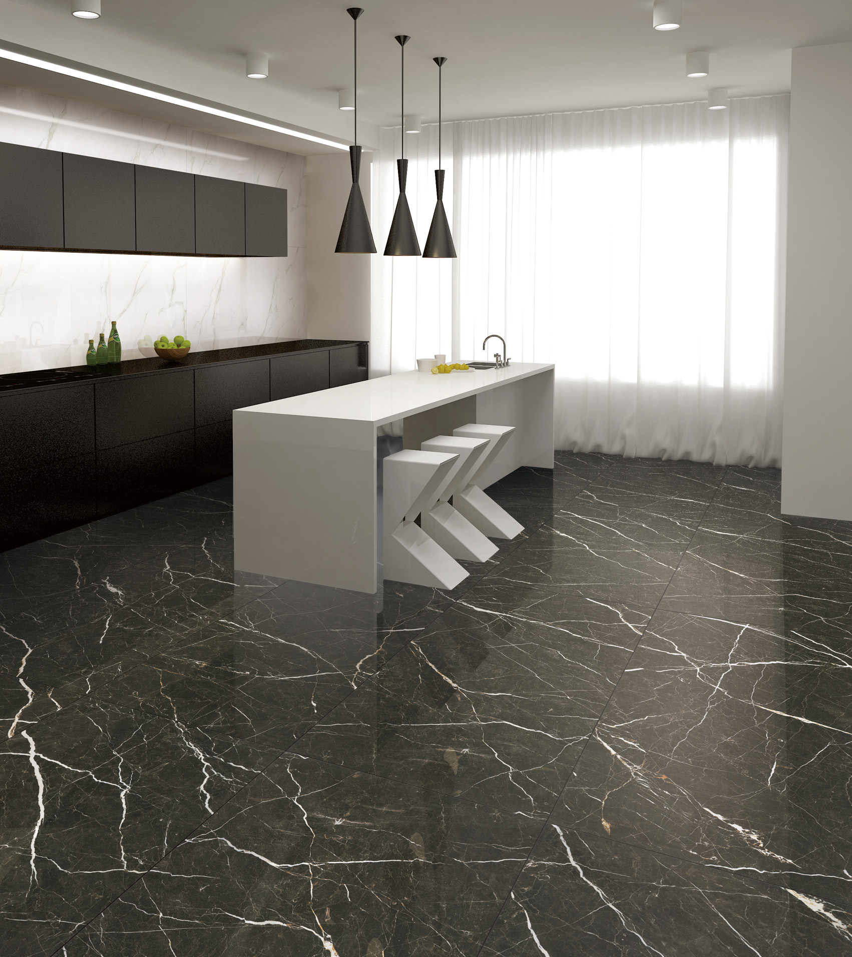 Foshan FaTong 600*1200mm Marble Porcelain tile Black Bathroom floor wall tile Foshan full body