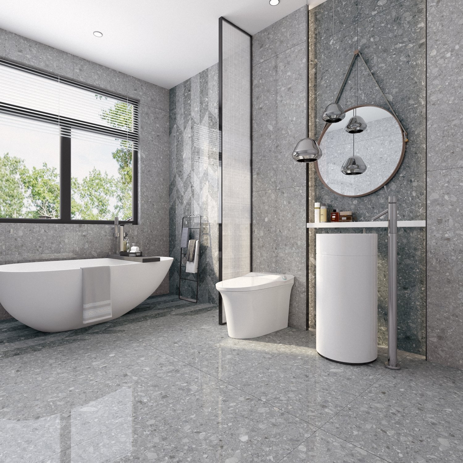 Foshan FaTong Floor Marble Porcelain tile Light grey Interior Wall tile Indoor bathroom 600*1200mm Terrazzo tile