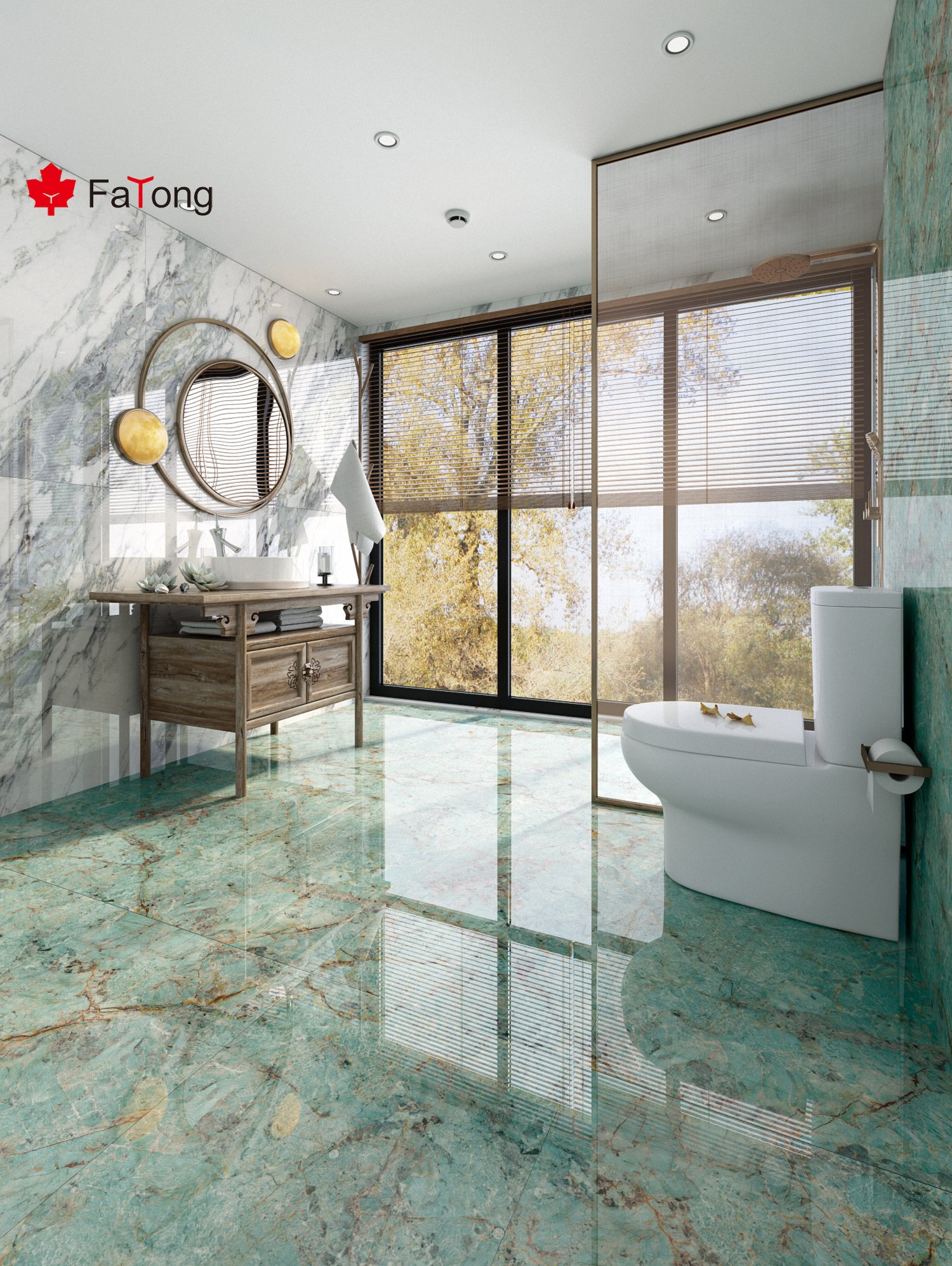 Foshan FaTong 600*1200mm Floor Marble Porcelain tile Green Interior Wall tile Indoor bathroom