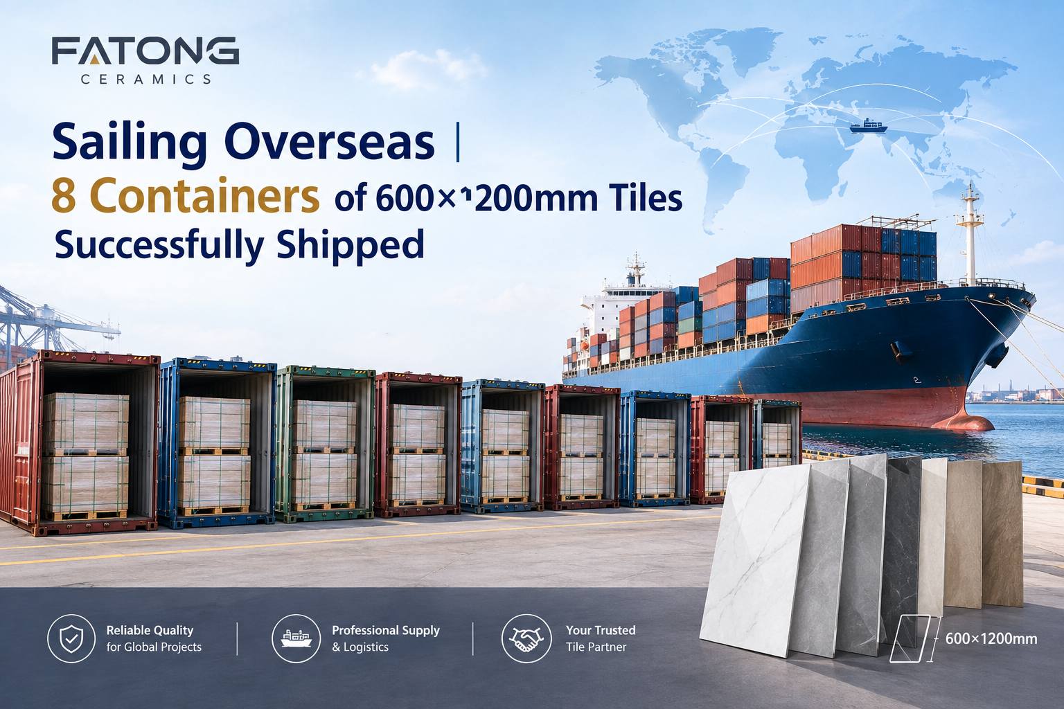 Sailing Overseas  8 Containers of 600×1200mm Tiles Successfully Shipped to Canada